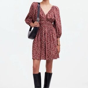 Madewell Puff-Sleeve V-Neck Mini Dress in Paisley Floral
